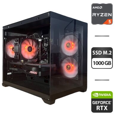 Сборка под заказ: новый игровой ПК Gamdias Aura GC10M ARGB Black Tower / AMD Ryzen 5 7500F (6 (12) ядер по 3.7 - 5.0 GHz) / 32 GB DDR5 / 1000 GB SSD M.2 / nVidia GeForce RTX 4060, 8 GB GDDR6, 128-bit / 650W