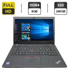 Ультрабук Б-клас Lenovo ThinkPad T480 / 14" (1920x1080) IPS / Intel Core i5-8350U (4 (8) ядра по 1.7 - 3.6 GHz) / 8 GB DDR4 / 240 GB SSD / Intel UHD Graphics 620 / WebCam / Два АКБ
