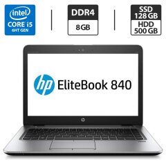 Ультрабук HP EliteBook 840 G3 / 14" (1920x1080) TN Touch / Intel Core i5-6300U (2 (4) ядра по 2.4 - 3.0 GHz) / 8 GB DDR4 / 128 GB SSD + 500 GB HDD / Intel HD Graphics 520 / WebCam / DisplayPort