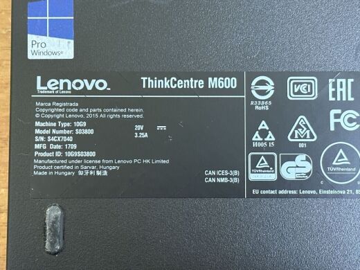 Неттоп Lenovo ThinkCentre M600 Tiny USFF / Intel Pentium J3710 (4 ядра по 1.6 - 2.64 GHz) / 4 GB DDR3 / 240 GB SSD / Intel HD Graphics 405 / DisplayPort / Блок живлення в комплекті Неттоп Lenovo ThinkCentre M600 Tiny USFF / Intel Pentium J3710 (4 ядра по 1.6 - 2.64 GHz) / 4 GB DDR3 / 240 GB SSD / Intel HD Graphics 405 / DisplayPort / Блок живлення в комплекті
