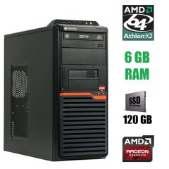 Acer DT55 Tower / Athlon II X2 215 (2 ядра по 2.7 GHz) / 6 GB DDR3 / 120 GB SSD / AMD Radeon HD 7470 1 GB