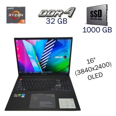 Игровой ноутбук Asus Vivobook Pro 16x OLED (M7600Q) / 16" (3840x2400) OLED / AMD Ryzen 9 5900HX (8 (16) ядер по 3.3 - 4.6 GHz) / 32 GB DDR4 / 1000 GB SSD / nVidia GeForce RTX 3050 Ti, 4 GB GDDR6, 128-bit / WebCam / Windows 11 Pro + Мышка Asus + Сумка Asus