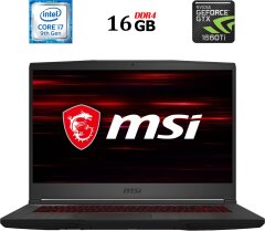 Игровой ноутбук MSI GF65 Thin 9SD / 15.6" (1920x1080) IPS / Intel Core i7-9750H (6 (12) ядер по 2.6 - 4.5 GHz) / 16 GB DDR4 / 512 GB SSD M.2 / nVidia GeForce GTX 1660 Ti, 6 GB GDDR6, 192-bit / WebCam / USB 3.2 / HDMI