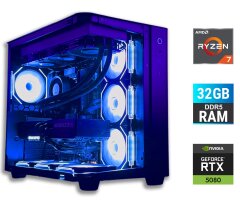 Игровой ПК Tower / AMD Ryzen 7 7700 (8 (16) ядер по 3.8 - 5.3 GHz) / 32 GB DDR5 / 1000 GB SSD / nVidia GeForce RTX 5080, 16 GB GDDR7, 256-bit / 850W + Кабель питания
