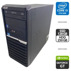 Компьютер Acer Veriton M290 Tower / Intel Core i5-2500 (4 ядра по 3.3 - 3.7 GHz) / 8 GB DDR3 / 128 GB SSD + 250 GB HDD / nVidia GeForce GT 530, 2 GB GDDR3, 64-bit / DVD-ROM