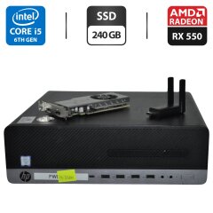 Компьютер HP EliteDesk 800 G3 SFF / Intel Core i5-6500 (4 ядра по 3.2 - 3.6 GHz) / 16 GB DDR4 / 240 GB SSD / AMD Radeon RX 550, 4 GB GDDR5, 128-bit / DVD-ROM / Windows 11 Pro + Двухдиапазонный USB Wi-Fi адаптер 2.4 и 5 ГГц