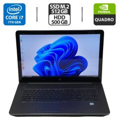 Мобильная рабочая станция Б-класс HP ZBook 17 G4 / 17.3" (1920x1080) IPS Touch / Intel Core i7-7700HQ (4 (8) ядра по 2.8 - 3.8 GHz) / 32 GB DDR4 / 512 GB SSD M.2 + 500 GB HDD / nVidia Quadro M1200, 4 GB GDDR5, 128-bit / WebCam / Windows 10 Pro