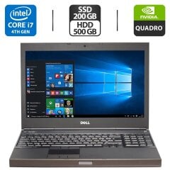 Мобільна робоча станція Dell Precision M4800 / 15.6" (3200x1800) IPS / Intel Core i7-4800MQ (4 (8) ядра по 2.7 - 3.7 GHz) / 16 GB DDR3 / 200 GB SSD + 500 GB HDD / nVidia Quadro K2100M, 2 GB GDDR5, 128-bit / WebCam / DVD-ROM
