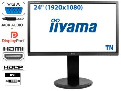 Монитор Liyama ProLite B2483HS / 24" (1920X1080) TN / VGA / HDMI / DisplayPort / 2x audioport jack 3.5mm