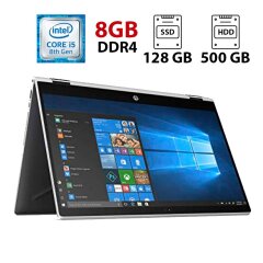 Ноутбук-трансформер Б-клас HP Pavilion x360 15-cr005wm / 15.6" (1920x1080) IPS Touch / Intel Core i5-8250U (4 (8) ядра по 1.6 - 3.4 GHz) / 8 GB DDR4 / 128 GB SSD + 500 GB HDD / WebCam / USB 3.0 / HDMI