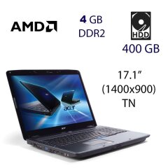 Ноутбук Aсer Aspire 7530G / 17.1" (1400x900) TN / AMD Turion X2 RM-10 (2 ядра по 2.1 GHz) / 4 GB DDR2 / 400 GB HDD / WebCam / АКБ тримає 30 хвилин