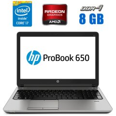 Ноутбук Б-клас HP ProBook 650 G3 / 15.6" (1366x768) TN / Intel Core i7-7600U (2 (4) ядра по 2.8 - 3.9 GHz) / 8 GB DDR4 / 256 GB SSD / AMD Radeon R7 M350, 2 GB DDR3, 64-bit / WebCam