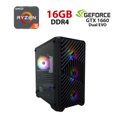 Новый игровой ПК Forsage T5-BK-4F1 Black Tower / AMD Ryzen 5 5500 (6 (12) ядер по 3.6 - 4.2 GHz) / 16 GB DDR4 / 480 GB SSD / nVidia GeForce GTX 1660 ASUS Dual EVO, 6 GB GDDR5, 192-bit