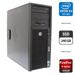 Робоча станція HP Z220 Workstation Tower / Intel Xeon E3-1245 v2 (4 (8) ядра по 3.4 - 3.8 GHz) / 16 GB DDR3 / 240 GB SSD / AMD FirePro V4800, 1 GB GDDR5, 128-bit / DVD-ROM