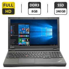 Ноутбук Lenovo ThinkPad T540p / 15.6" (1920x1080) TN / Intel Core i7-4600M (2 (4) ядра по 2.9 - 3.6 GHz) / 8 GB DDR3 / 240 GB SSD / Intel HD Graphics 4600 / WebCam / DVD-ROM / VGA