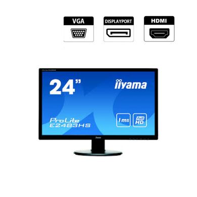 Монітор Iiyama ProLite E2483HS / 24" (1920x1080) TN / VGA, DP, HDMI, Audio / VESA 100x100 + Кабель живлення Монітор Iiyama ProLite E2483HS / 24" (1920x1080) TN / VGA, DP, HDMI, Audio / VESA 100x100 + Кабель живлення