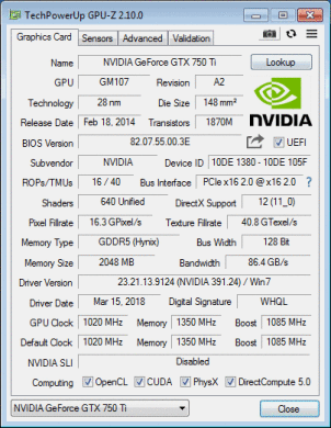 Дискретная видеокарта nVidia GeForce GTX 750 Ti, 2 GB GDDR5, 128-bit