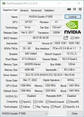 Дискретная видеокарта nVidia Quadro P1000, 4 GB GDDR5, 128-bit / miniDP 