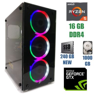 First Player ATX NEW / AMD Ryzen 5 2600 (6(12) ядер по 3.40-3.90GHz) / 16 GB DDR4 / 240 GB SSD NEW+1000 GB HDD / GeForce GTX 1060, 3 GB GDDR5, 192bit / Блок питания 500W NEW
