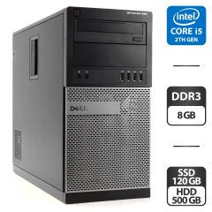 Компьютер Dell OptiPlex 990 Tower / Intel Core i5-2500 (4 ядра по 3.3 - 3.7 GHz) / 8 GB DDR3 / 120 GB SSD + 500 GB HDD / Intel HD Graphics 2000 / DVD-ROM / VGA