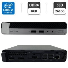 Неттоп HP ProDesk 600 G3 Desktop Mini USFF / Intel Core i5-6500T (4 ядра по 2.5 - 3.1 GHz) / 8 GB DDR4 / 240 GB SSD / Intel UHD Graphics 530 / Блок питания
