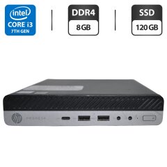 Неттоп HP ProDesk 600 G3 Mini PC USFF / Intel Core i3-7100T (2 (4) ядра по 3.4 GHz) / 8 GB DDR4 / 120 GB SSD / Intel HD Graphics 630 / Windows 11 Pro + Блок питания