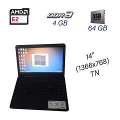 Ультрабук Asus R417Y / 14" (1366x768) TN / AMD E2-7015 (2 ядра по 1.8 GHz) / 4 GB DDR3 / 64 GB SSD / WebCam / NO ODD