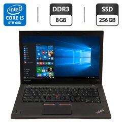 Ноутбук Lenovo ThinkPad T450 / 14" (1600x900) TN / Intel Core i5-5300U (2 (4) ядра по 2.3 - 2.9 GHz) / 8 GB DDR3 / 256 GB SSD / Intel HD Graphics 5500 / WebCam / VGA