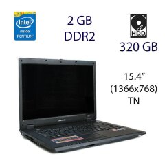 Ноутбук Samsung R60 Plus / 15.4" (1366x768) TN / Intel Pentium T2370 (2 ядра по 1.73 GHz) / 3 GB DDR2 / 320 GB HDD / ATI RS600M / АКБ держит 10 мин / Беспроводная мышка