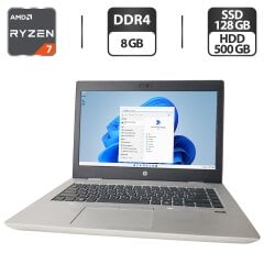 Ультрабук Б-клас HP ProBook 645 G4 / 14" (1920x1080) IPS / AMD Ryzen 7 Pro 2700U (4 (8) ядра по 2.2 - 3.8 GHz) / 8 GB DDR4 / 128 GB SSD + 500 GB HDD / AMD Radeon Vega 10 Graphics / WebCam