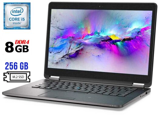Ультрабук Dell Latitude E7470 / 14" (1366x768) TN / Intel Core i5-6300U (2 (4) ядра по 2.4 - 3.0 GHz) / 8 GB DDR4 / 256 GB SSD M.2 / Intel HD Graphics 520 / WebCam / HDMI / miniDP / Windows 10 ліцензія Ультрабук Dell Latitude E7470 / 14" (1366x768) TN / Intel Core i5-6300U (2 (4) ядра по 2.4 - 3.0 GHz) / 8 GB DDR4 / 256 GB SSD M.2 / Intel HD Graphics 520 / WebCam / HDMI / miniDP / Windows 10 ліцензія