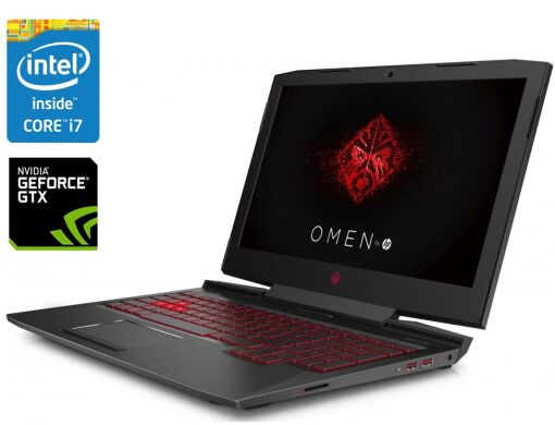 Игровой ноутбук HP Omen 15-CE018DX / 15.6" (1920x1080) IPS / Intel Core i7-7700HQ (4 (8) ядра по 2.8 - 3.8 GHz) / 8 GB DDR4 / 128 GB SSD M.2 + 1000 GB HDD / nVidia GeForce GTX 1050, 4 GB GDDR5, 128-bit / WebCam