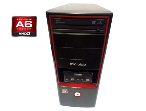 ПК Asrock Microlab Tower / AMD A6-3500 (3 ядра по 2.1 - 2.4 GHz) / 4 GB DDR3 / 128 GB SSD + 200 GB HDD / AMD Radeon HD6530D / DVD-ROM / 360W