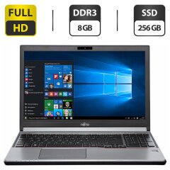 Ноутбук Б-класс Fujitsu LifeBook E756 / 15.6'' (1920x1080) IPS / Intel Core i5-6300U (2 (4) ядра по 2.4 - 3.0 GHz) / 8 GB DDR3 / 256 GB SSD / Intel HD Graphics 520 / WebCam / DVD-ROM / VGA