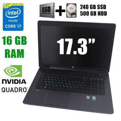 HP ZBook 17 / 17.3" / 1920х1080 TN+Film LED / Intel Core i7-4600M (2(4)ядра по 2.90-3.60GHz)/ 16GB DDR3/ new! 240GB SSD+500GB HDD/ Nvidia Quadro K3100M 4GB GDDR5 256bit/ VGA, DP, USB 3.0, WebCam