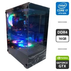 Игровой ПК AeroCool Pivot Tower / Intel Core i7-6700 (4 (8) ядра по 3.4 - 4.0 GHz) / 16 GB DDR4 / 500 GB SSD M.2 + 500 GB HDD / nVidia GeForce GTX 1050 Ti, 4 GB GDDR5, 128-bit / 500W