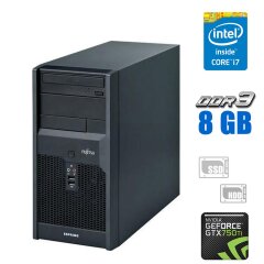Игровой ПК Fujitsu Esprimo P2760 Tower / Intel Core i7-860 (4 (8) ядра по 2.8 - 3.46 GHz) / 8 GB DDR3 / 120 GB SSD + 500 GB HDD / nVidia GeForce GTX 750 Ti, 2 GB GDDR5, 128-bit / DVD-ROM