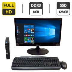 Комплект ПК: Dell Optiplex 3020M USFF / Intel Core i3-4160T (2 (4) ядра по 3.1 GHz) / 8 GB DDR3 / 128 GB SSD / Intel HD Graphics 4400 / Wi-Fi + Монитор Samsung S22C300B / 22" (1920x1080) TN / VGA + Клавиатура, мышка, кабели