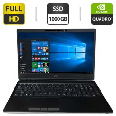 Мобільна робоча станція Dell Precision 7550 / 15.6" (1920x1080) IPS / Intel Core i9-10885H (8 (16) ядер по 2.4 - 5.3 GHz) / 64 GB DDR4 / 1000 GB SSD M.2 / nVidia Quadro RTX 5000, 16 GB GDDR6, 256-bit / WebCam / Windows 10 Pro