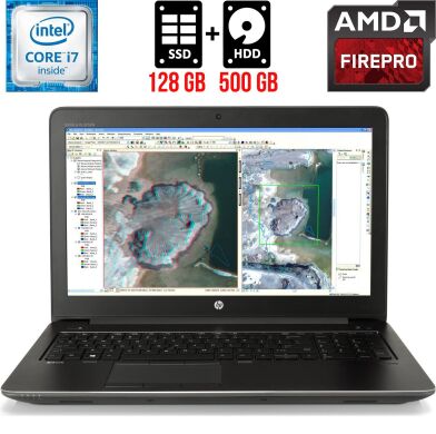 Мобільна робоча станція HP ZBook 15 G3 / 15.6" (1920x1080) TN / Intel Core i7-6700HQ (4 (8) ядра по 2.6 - 3.5 GHz) / 16 GB DDR4 / 128 GB SSD + 500 GB HDD / AMD FirePro W5170M, 2 GB GDDR5, 128-bit / WebCam / Fingerprint / HDMI