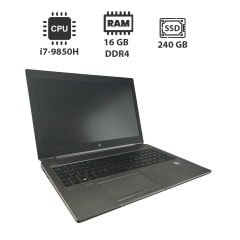Мобільна робоча станція HP ZBook 15 G6 / 15.6" (1920x1080) IPS / Intel Core i7-9850H (6 (12) ядер по 2.6 - 4.6 GHz) / 16 GB DDR4 / 240 GB SSD / nVidia Quadro T2000, 4 GB DDR5, 128-bit / WebCam