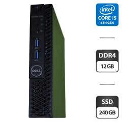 Неттоп Dell OptiPlex 3050 USFF / Intel Core i5-6500T (4 ядра по 2.5 - 3.1 GHz) / 12 GB DDR4 / 240 GB SSD / Intel HD Graphics 530 / Windows 11 Pro / Блок живлення