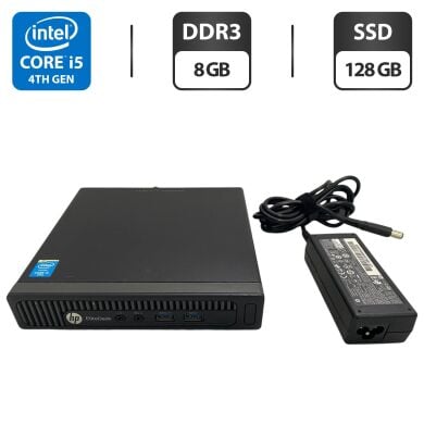 Неттоп HP EliteDesk 800 G1 USFF / Intel Core i5-4590T (4 ядра по 2.0 - 3.0 GHz) / 8 GB DDR3 / 128 GB SSD / Intel HD Graphics 4600 / Wi-Fi / Блок питания