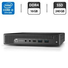 Неттоп HP ProDesk 600 G2 Mini PC USFF / Intel Core i3-6100T (2 (4) ядра по 3.2 GHz) / 16 GB DDR4 / 240 GB SSD / Intel HD Graphics 530 / USB Wi-Fi / Windows 11 Pro + Блок питания