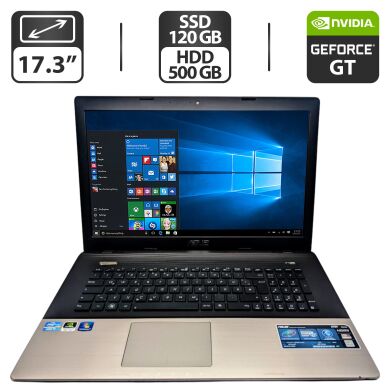 Ноутбук Asus A75V / 17.3" (1600x900) TN / Intel Core i7-3610QM (4 (8) ядра по 2.3 - 3.3 GHz) / 8 GB DDR3 / 120 GB SSD + 500 GB HDD / nVidia GeForce GT 630M, 1 GB GDDR5, 128-bit / WebCam / DVD-ROM