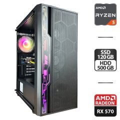 Игровой ПК 2E Gaming Spero Black (2E-G2052) Tower / AMD Ryzen 5 2600 (6 (12) ядер по 3.4 - 3.9 GHz) / 16 GB DDR4 / 120 GB SSD + 500 GB HDD / AMD Radeon RX 570, 8 GB GDDR5, 256-bit / 500W