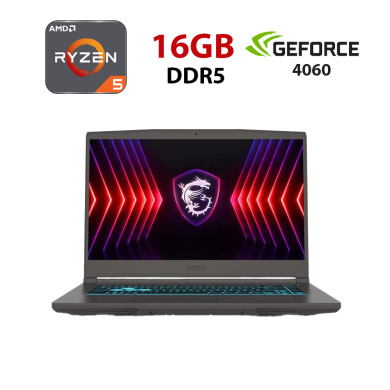 Игровой ноутбук MSI Thin A15 B7VF-073NEU / 15.6" (1920x1080) IPS / AMD Ryzen 5 7535HS (6 (12) ядер по 3.3 - 4.55 GHz) / 16 GB DDR5 / 480 GB SSD / nVidia GeForce RTX 4060, 8 GB GDDR6, 128-bit / WebCam