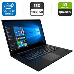 Ігровий ноутбук Lenovo ThinkPad P1 2nd Gen (20QT003KRT) / 15.6" (3840x2160) OLED Touch / Intel Core i9-9880H (8 (16) ядер по 2.3 - 4.8 GHz) / 64 GB DDR4 / 1000 GB SSD / nVidia Quadro T2000, 4 GB GDDR4, 128-bit / WebCam / Два АКБ / Windows 10 Pro