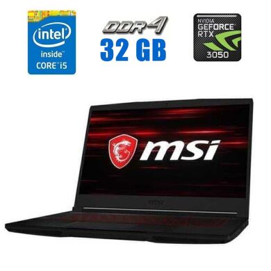 Ігровий ноутбук MSI GF63 Thin 10UC-675NEU / 15.6" (1920x1080) IPS / Intel Core i5-10500H (6 (12) ядра по 2.5 - 4.5 GHz) / 32 GB DDR4 / 480 GB SSD / nVidia GeForce RTX 3050, 4 GB GDDR6, 128-bit / WebCam
