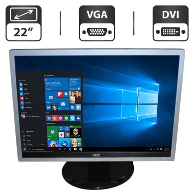 Монітор Б-клас AOC 2219P2 / 22" (1680x1050) TN / VGA, DVI / Вбудовані колонки 2x 1W / VESA 100x100 + Кабелі (VGA або DVI на вибір) та живлення